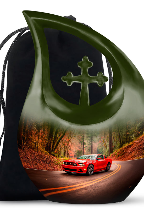Red Sports Car Cremation Urn - Forest Memorial Urn For Burial