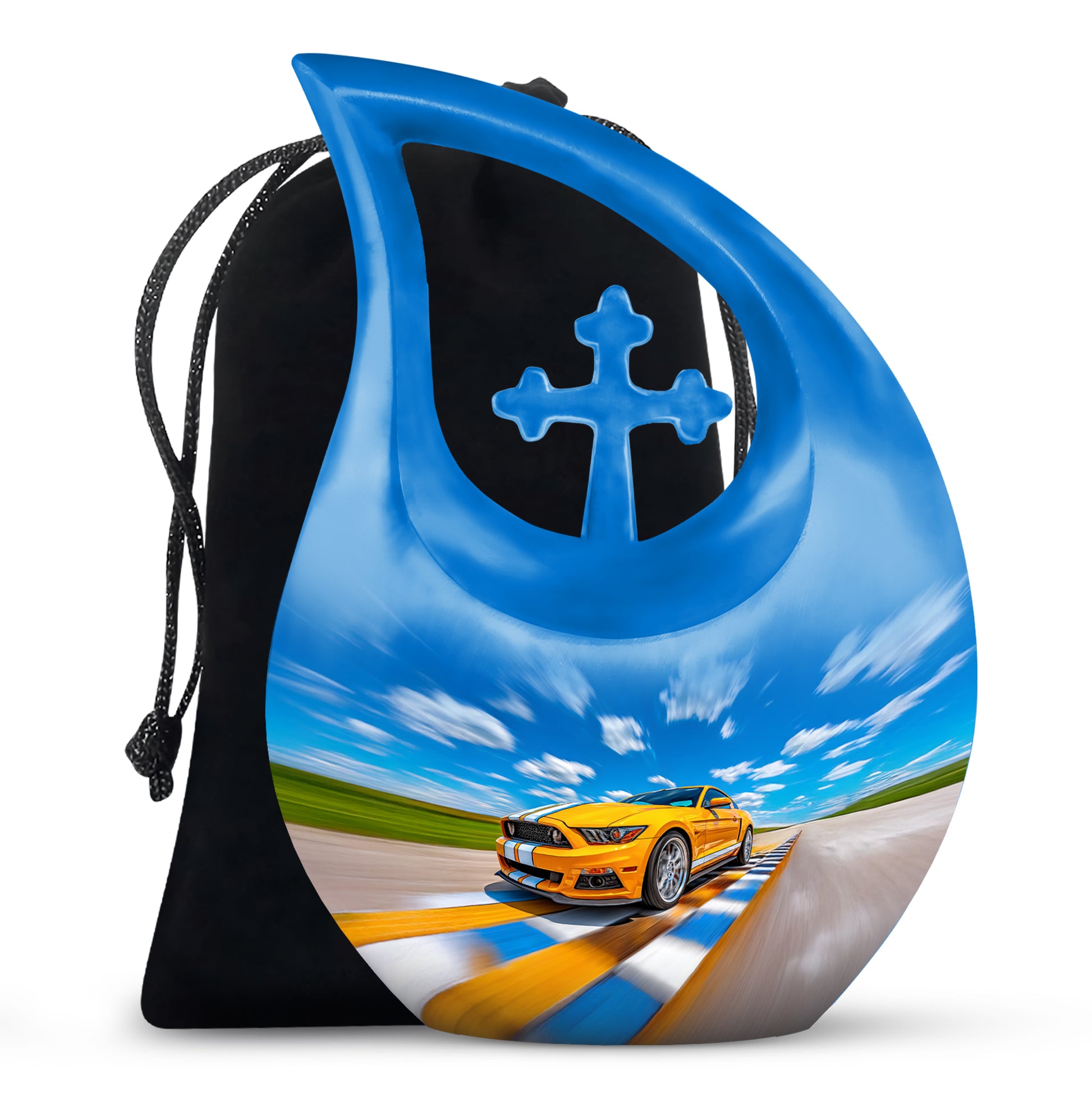 Yellow Sports Car Cremation Urn - Racing Track Memorial Urn For Adult Ashes
