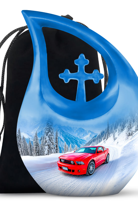 Red Sports Car Cremation Urn - Snow Mountain Memorial Urn For Loved ones