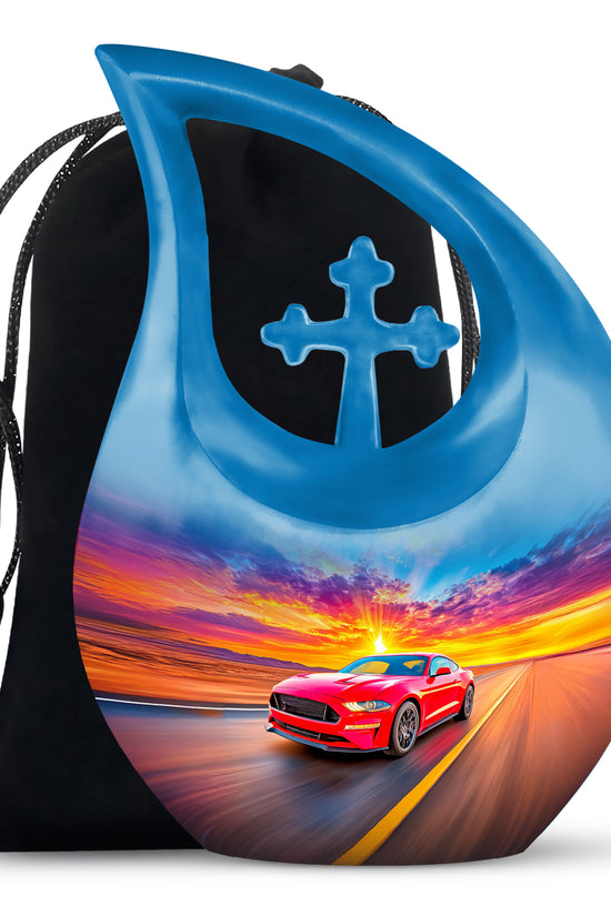 Red Sports Car Funeral Urn - Sunset Highway Memorial Urn For Burial