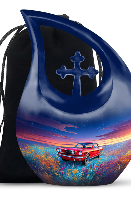 Vintage Car Theme Memorial Urn - Aluminium Large Cremation Urn For Dad
