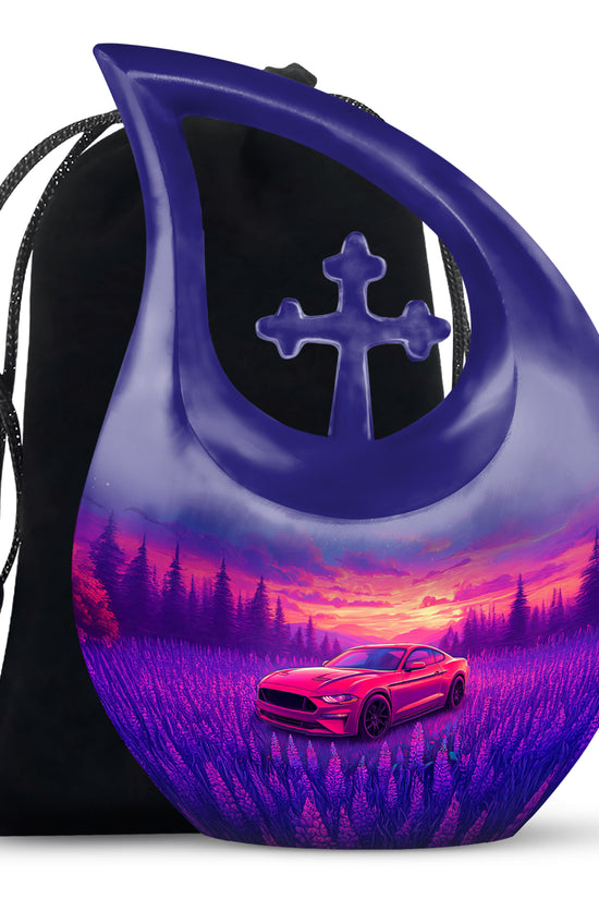 Artistic Red Car Theme Cremation Urn - Forest Memorial Urn For Adult Ashes
