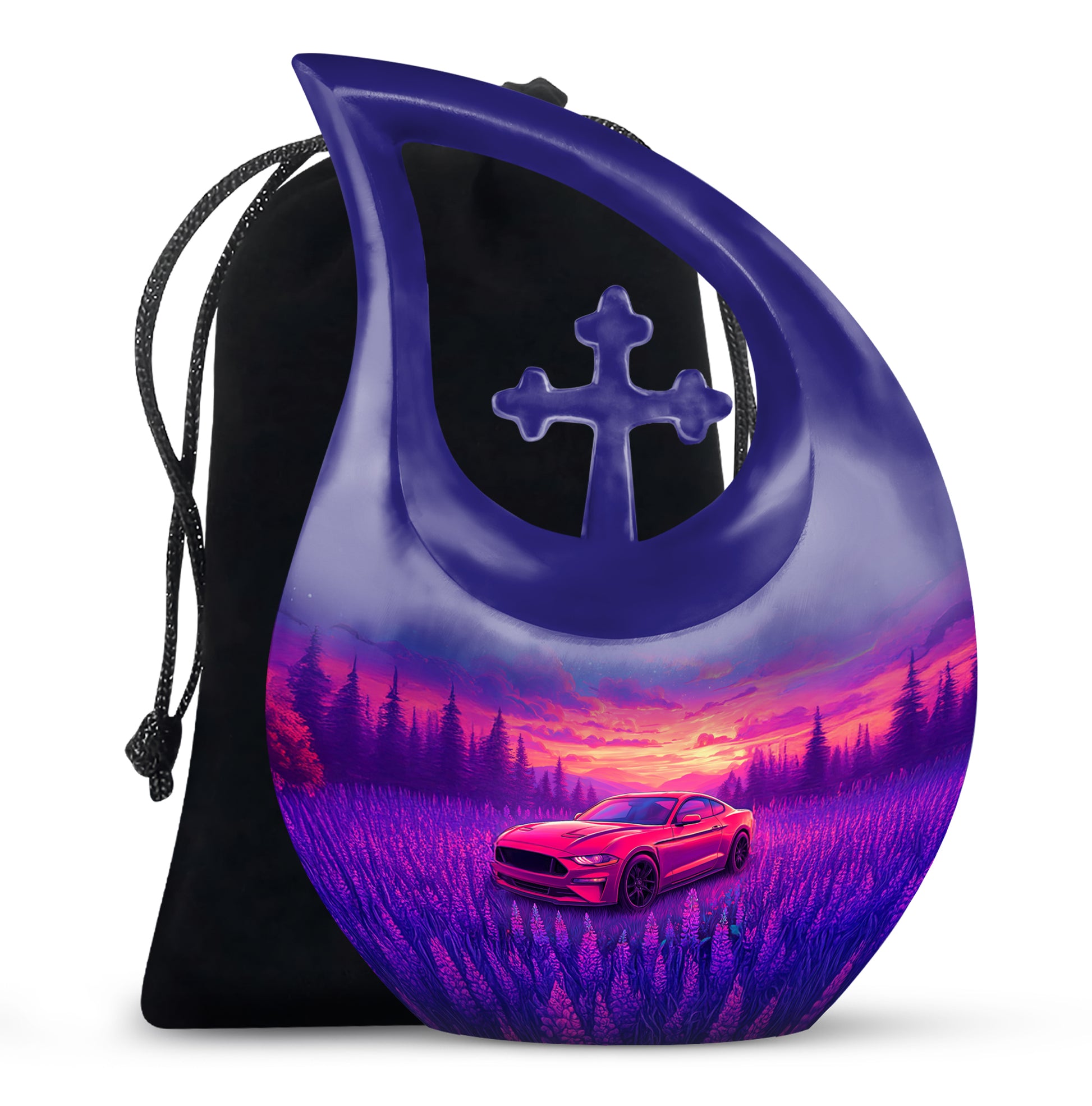 Artistic Red Car Theme Cremation Urn - Forest Memorial Urn For Adult Ashes