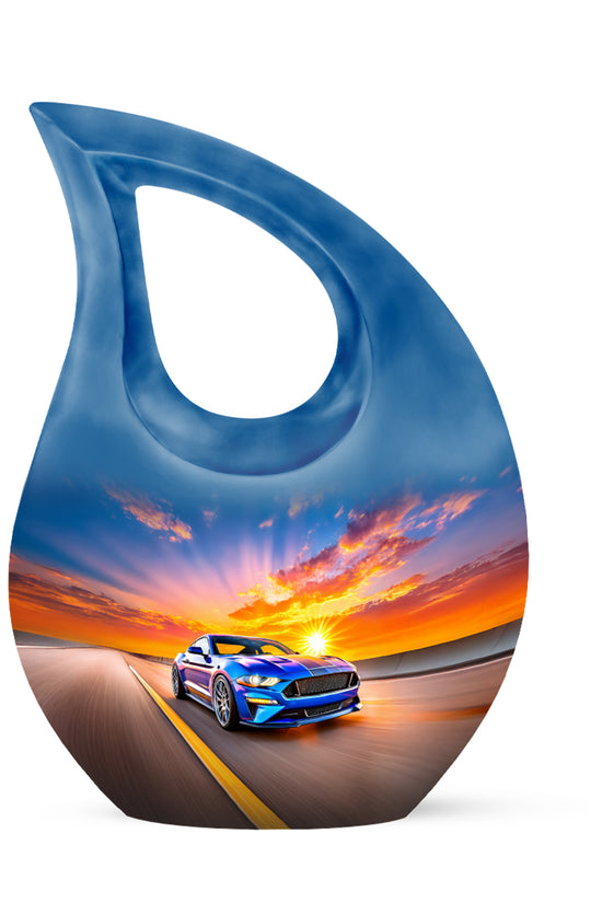 Personalized Elegant Car Cremation Urns - Blue 10-inch, 200 cu in - Karyliz
