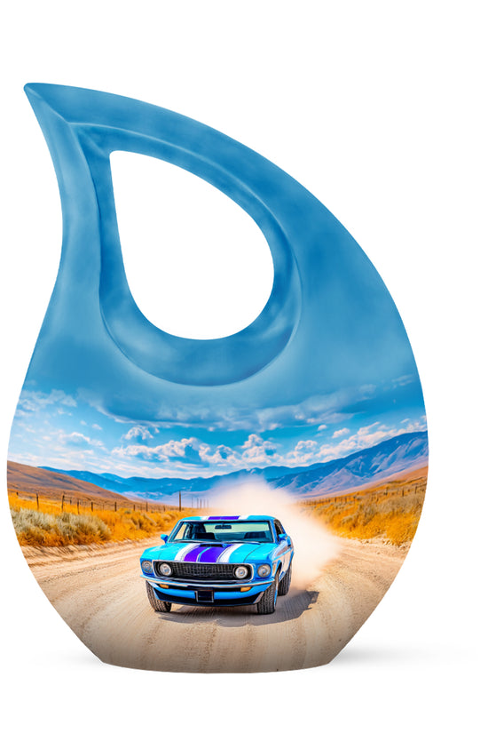 Blue Car Embrace Cremation Urns for Human Ashes - 10-inch, 200 cu in - Karyliz