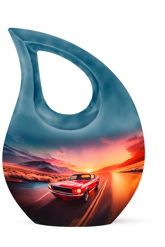 Blue Car Journey Cremation Urns for Human Ashes - 10-inch, 200 cu in - Karyliz
