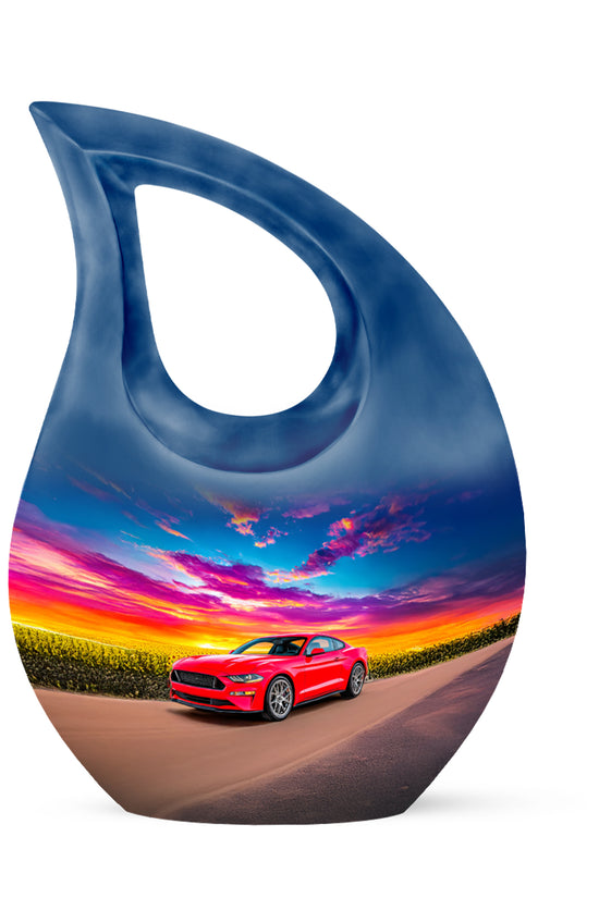 Personalized Elegant Car Cremation Urns - Blue 10-inch, 200 cu in - Karyliz