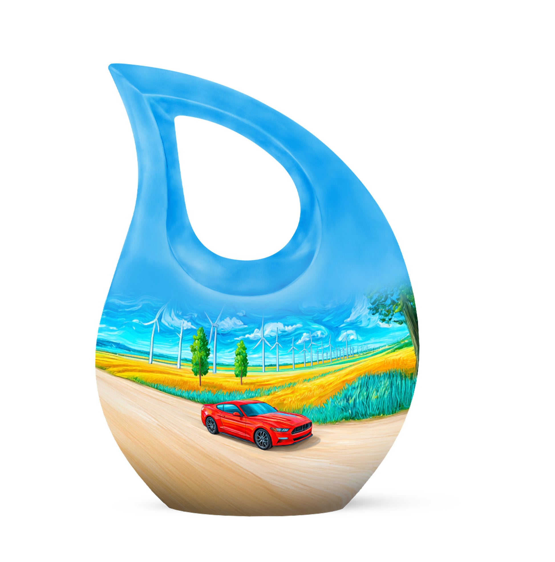 Luminous Blue Car Heritage Urn for Human Ashes - 10-inch, 200 cu in - Karyliz