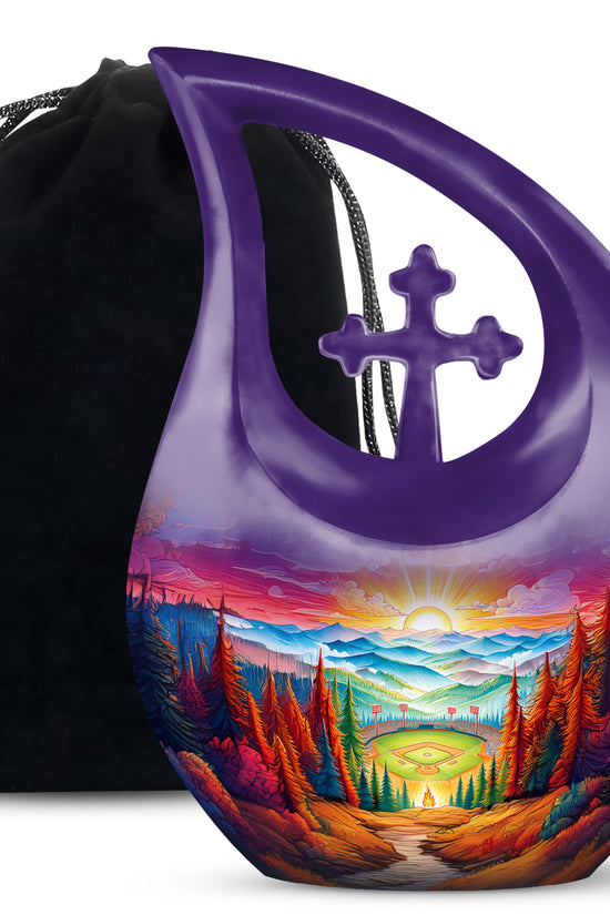 Mountain Baseball Field Urn - Artistic Cremation Urn For Loved Ones