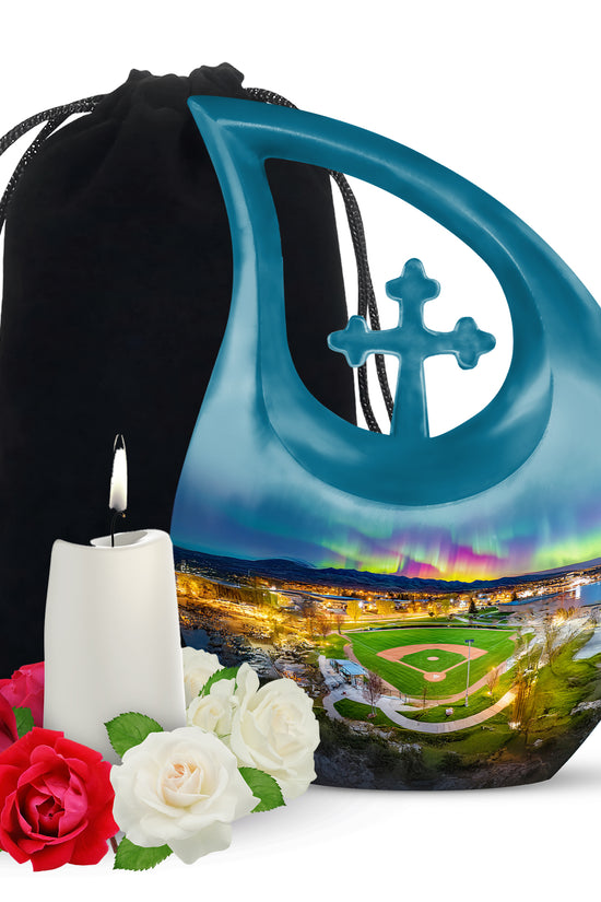 Baseball Field Memorial Urn - Northern Lights Urn For Adult