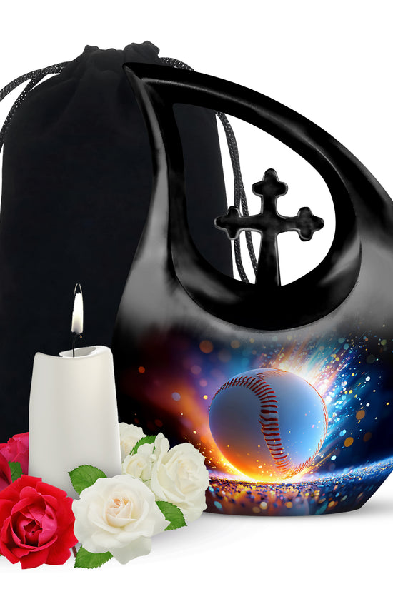Baseball Fire Cremation Urn - Memorial Urn For Adult Ashes