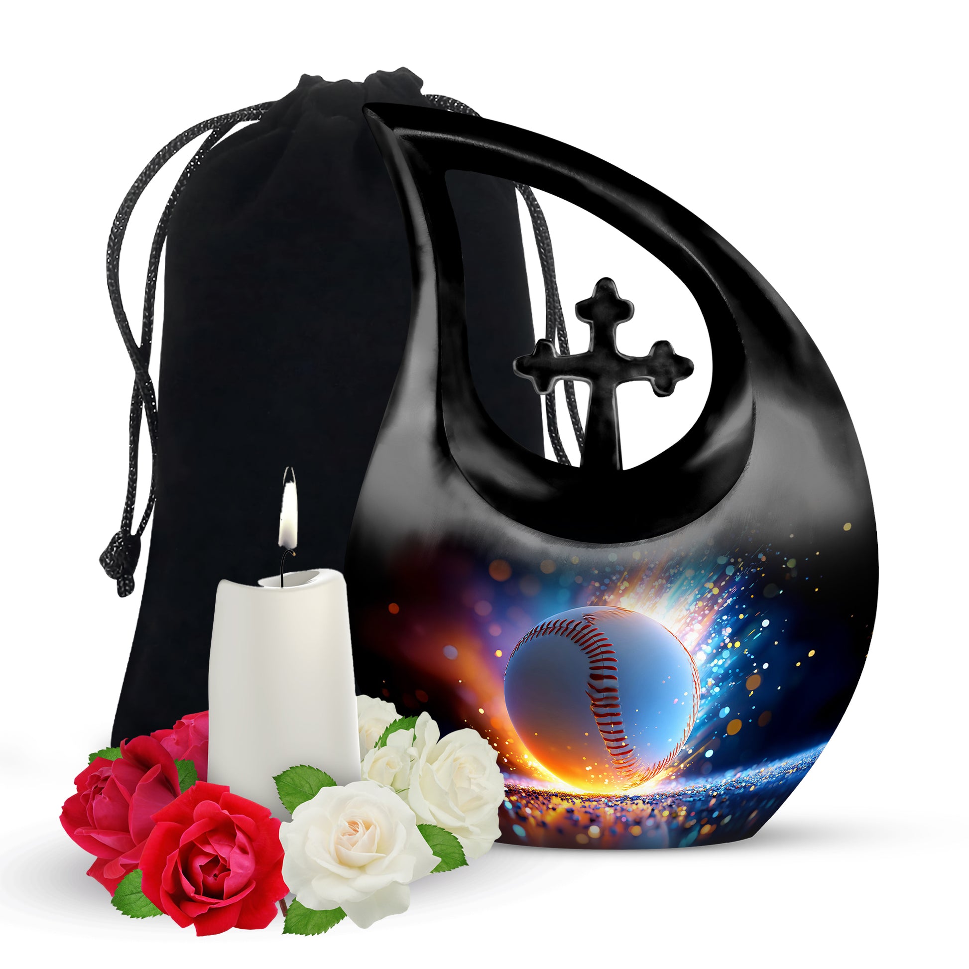 Baseball Fire Cremation Urn - Memorial Urn For Adult Ashes
