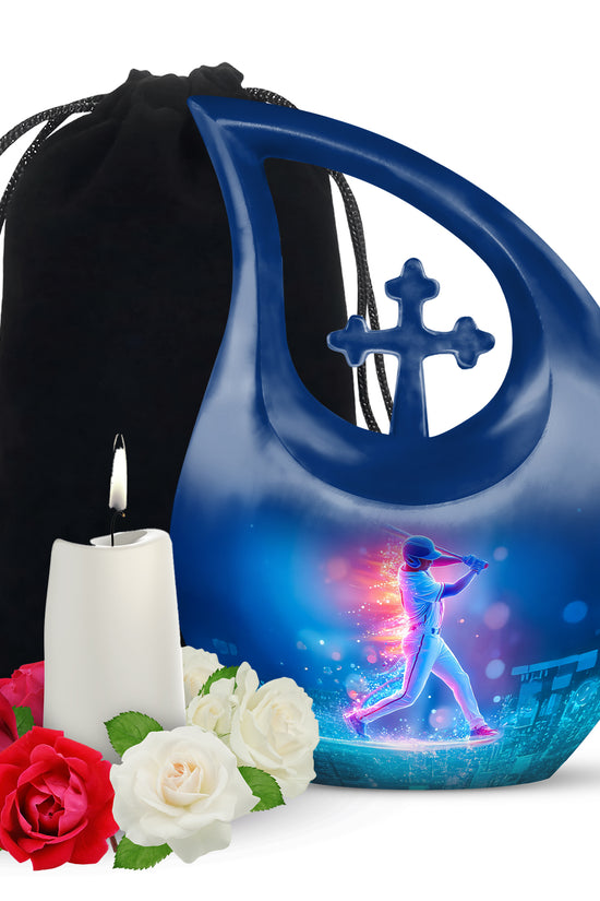 Neon Baseball Batter Cremation Urn - Memorial Urn For Loved Ones