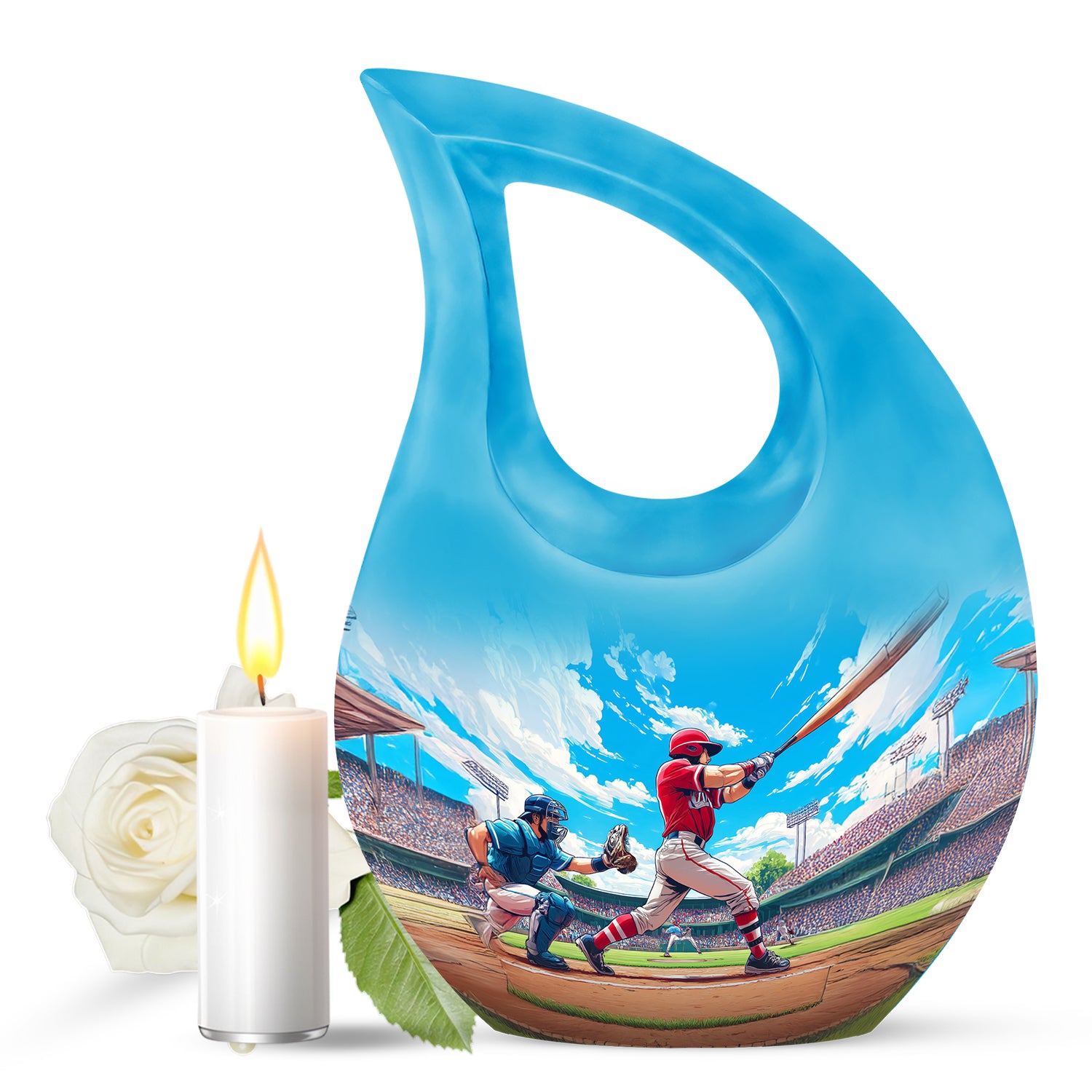 Blue Baseball Cremation Urns - Glorious Benediction 10-inch, 200 cu in - Yatskia