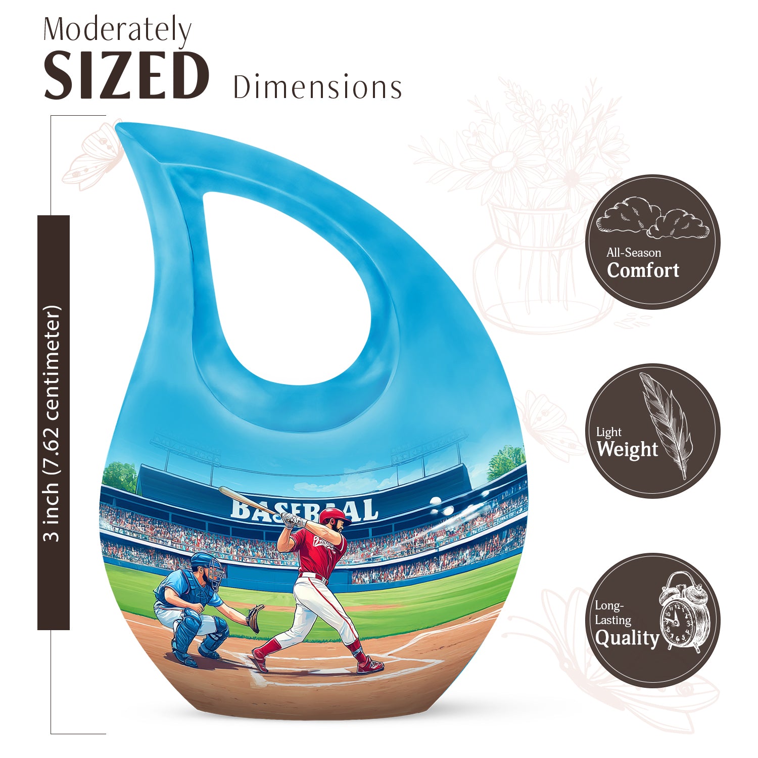 Sea Green Teal Baseball Cremation Urn back view with polished surface - sacred cross merged with baseball motif on metal - mini keepsake memorial for portion of cremation ashes