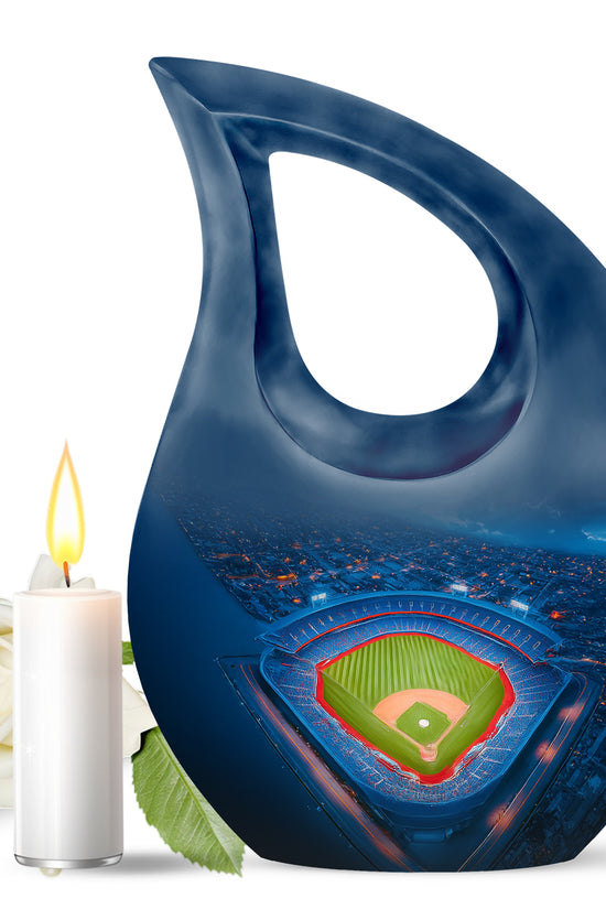 Blue Breathtaking Baseball Memorial Urn for Ashes - 10-inch, 200 cu in - Yatskia