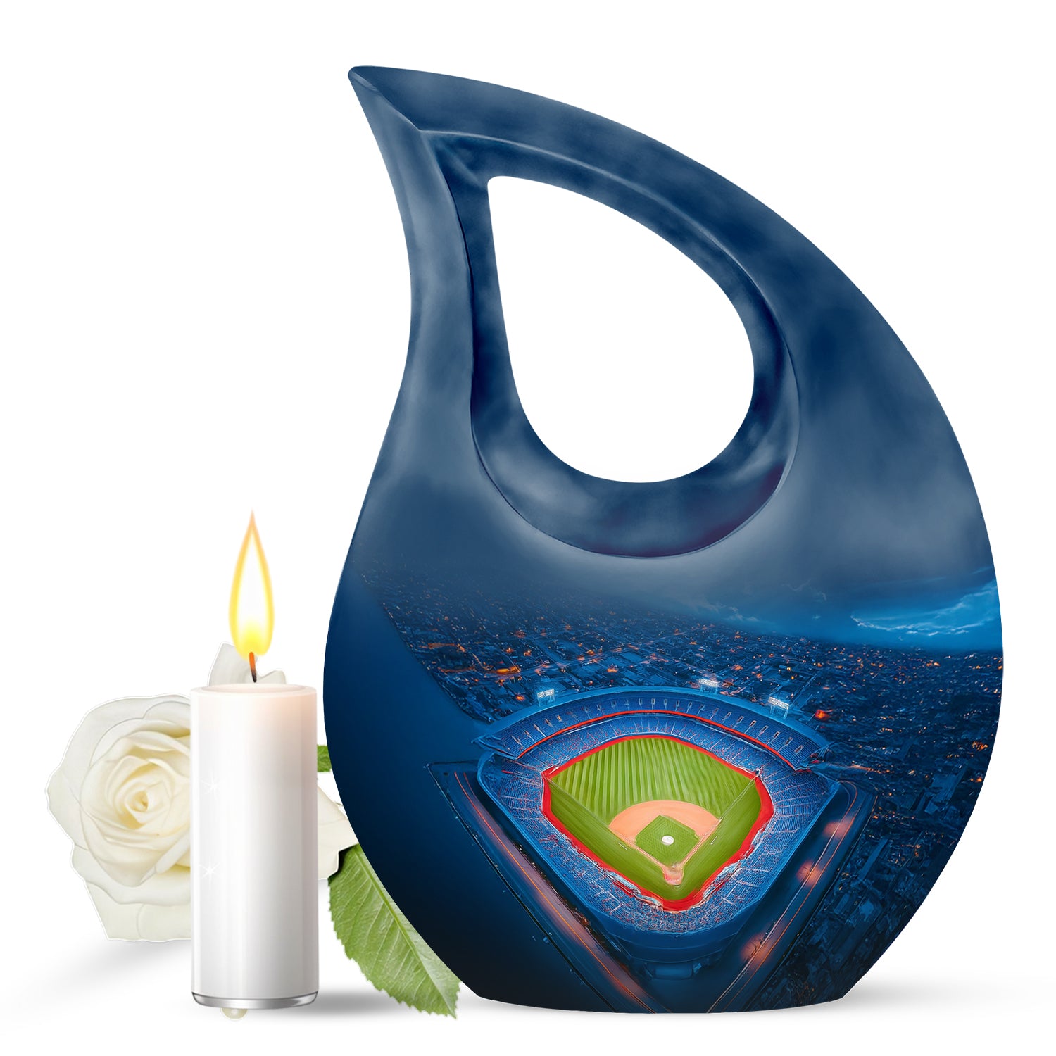 Blue Breathtaking Baseball Memorial Urn for Ashes - 10-inch, 200 cu in - Yatskia