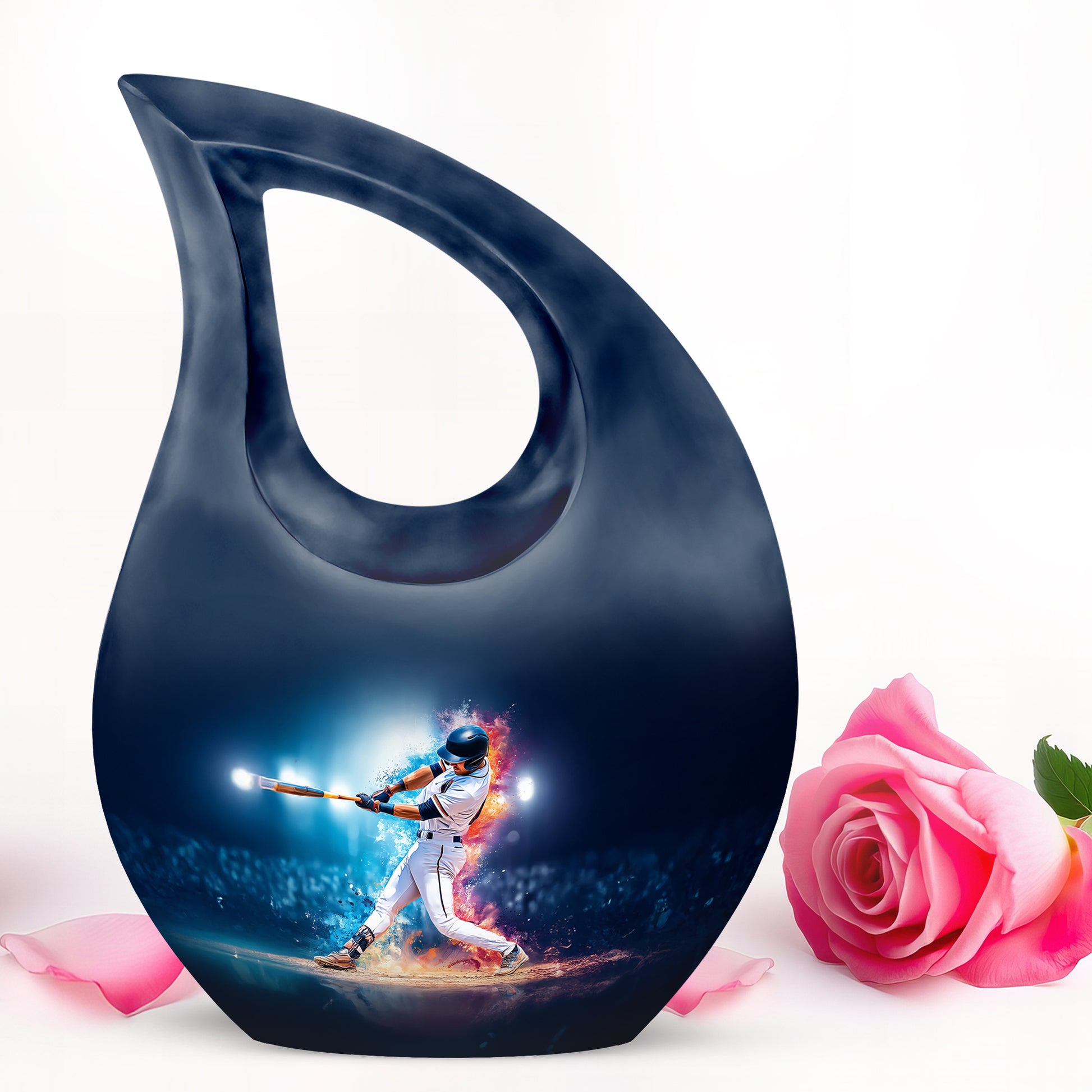 Inspiring Blue Baseball Haven Urn for Human Ashes - 10-inch, 200 cu in - Yatskia