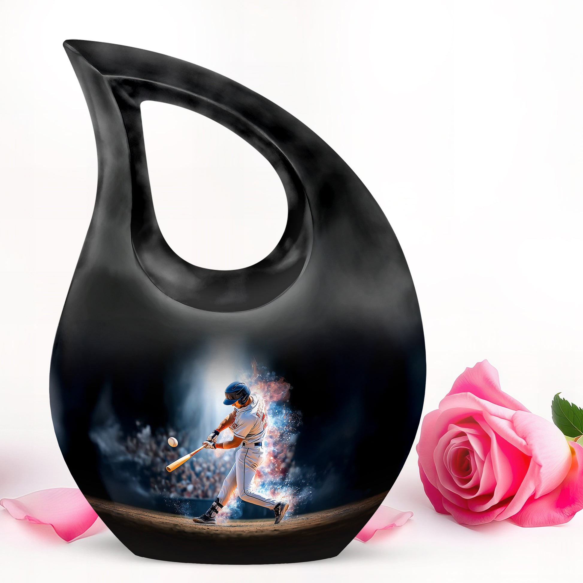 Black Baseball Reflection Cremation Urns for Human Ashes - 10-inch, 200 cu in - Yatskia