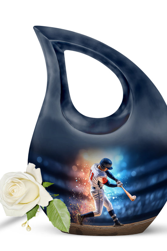 Remarkable Baseball Memorial Cremation Urns - Blue 10-inch, 200 cu in - Yatskia