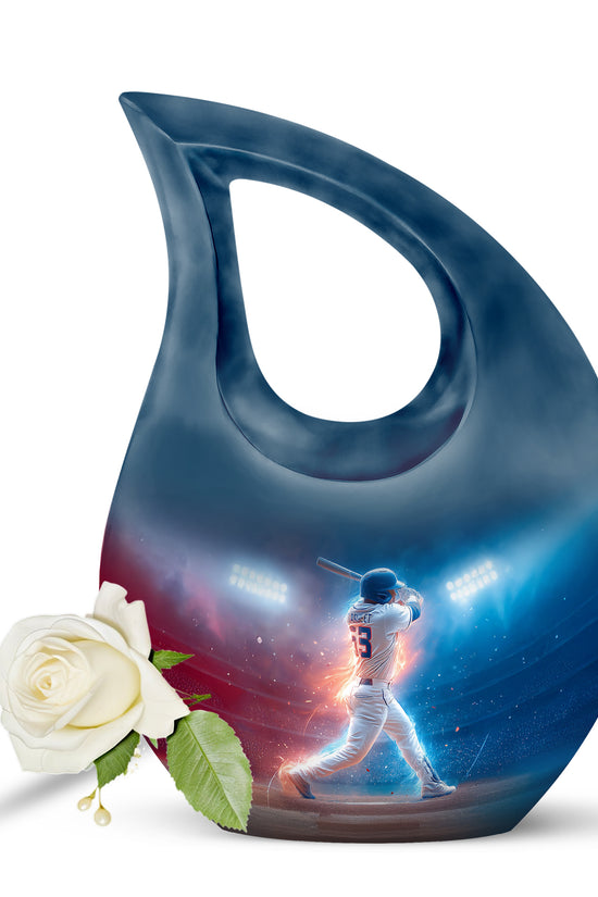 Blue Comforting Baseball Memorial Urn for Ashes - 10-inch, 200 cu in - Yatskia