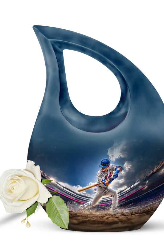 Dignified Blue Baseball Cremation Urn for Ashes - 10-inch, 200 cu in - Yatskia
