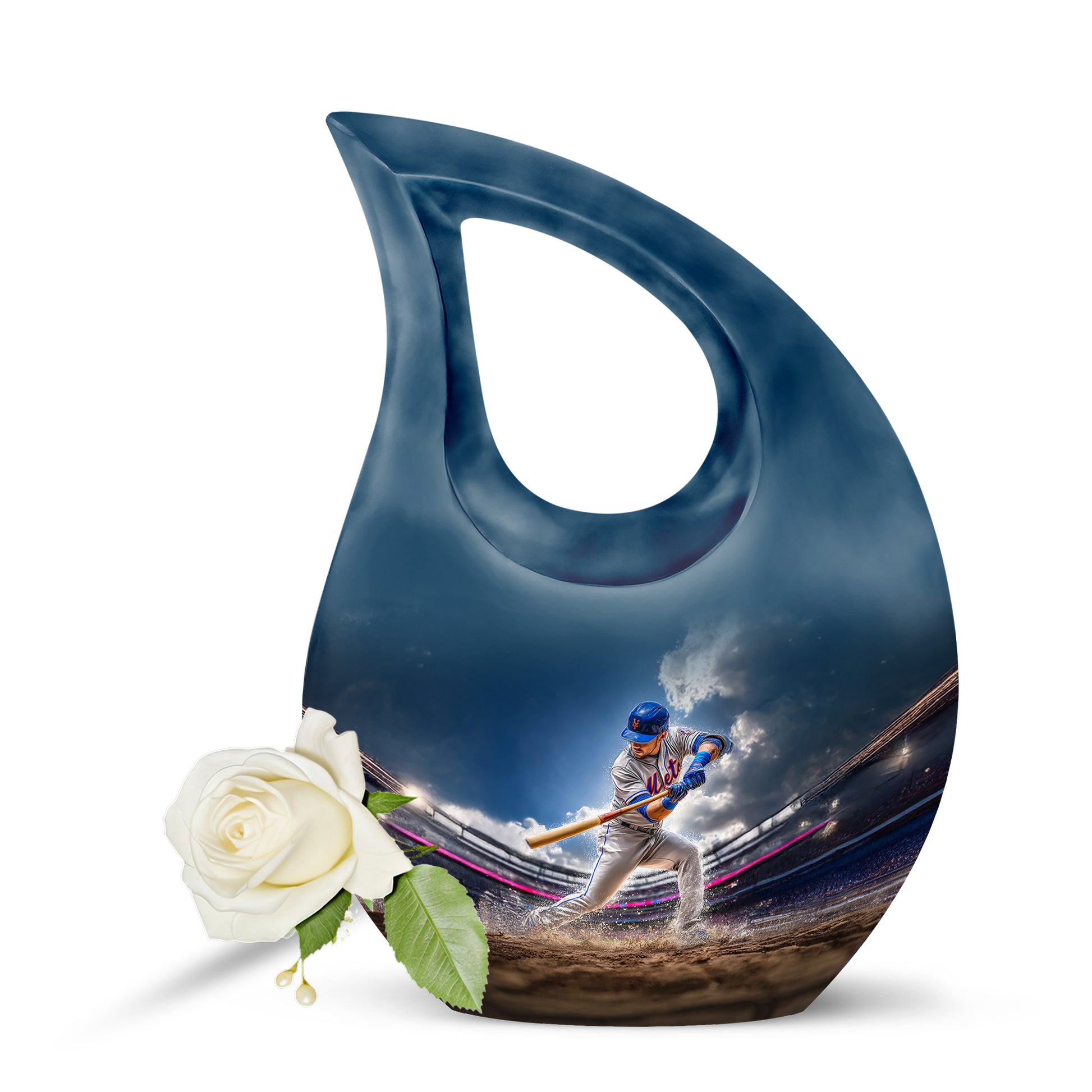 Dignified Blue Baseball Cremation Urn for Ashes - 10-inch, 200 cu in - Yatskia