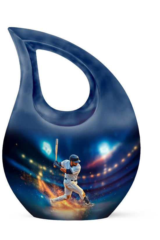 Stunning Blue Baseball Solace Urn for Human Ashes - 10-inch, 200 cu in - Yatskia