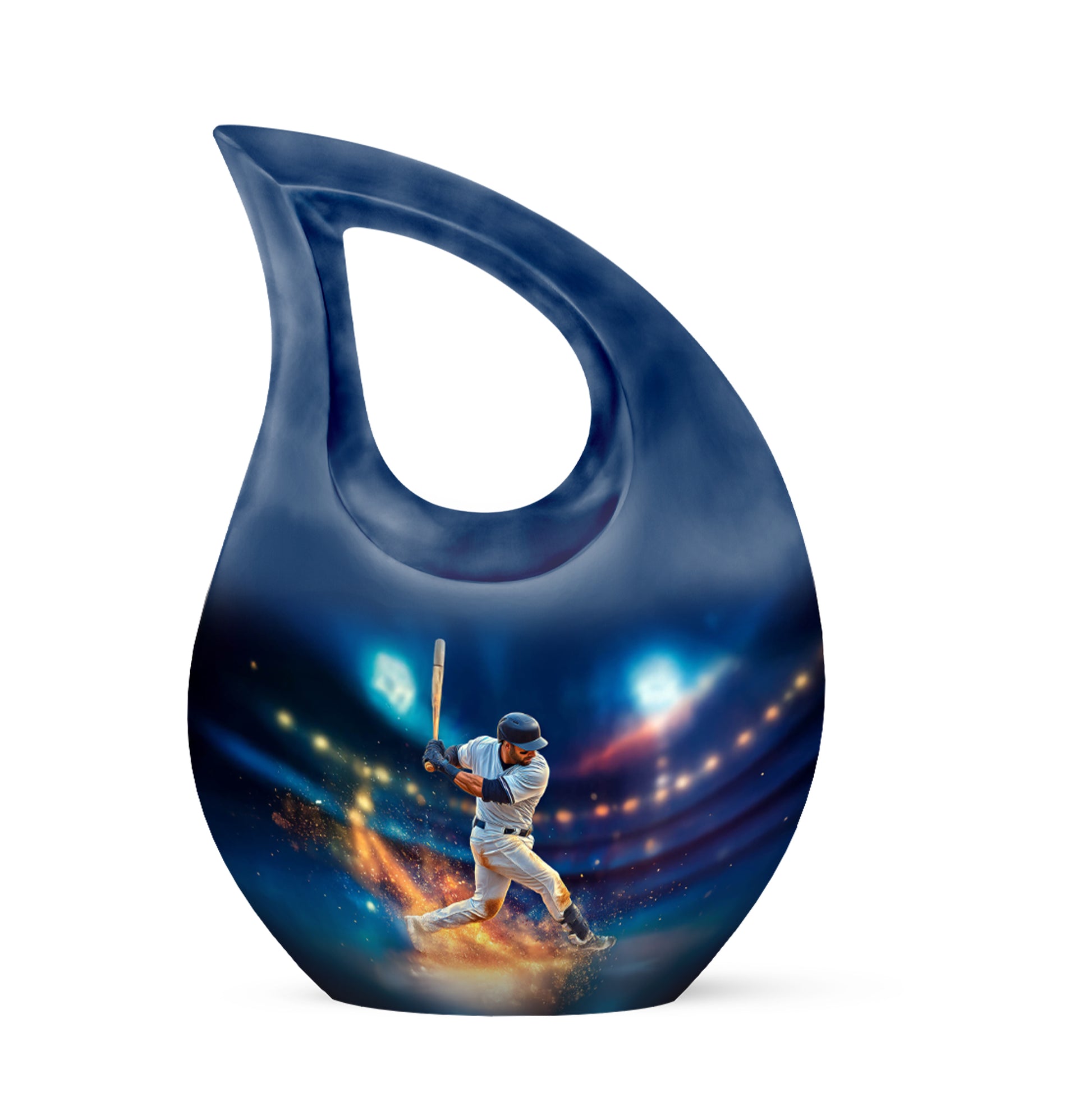 Stunning Blue Baseball Solace Urn for Human Ashes - 10-inch, 200 cu in - Yatskia