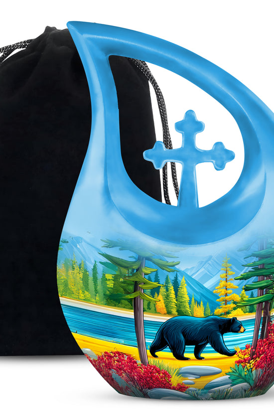 Artistic Black Bear Ashes Urn - Lakeside Memorial Urn For Human Ashes