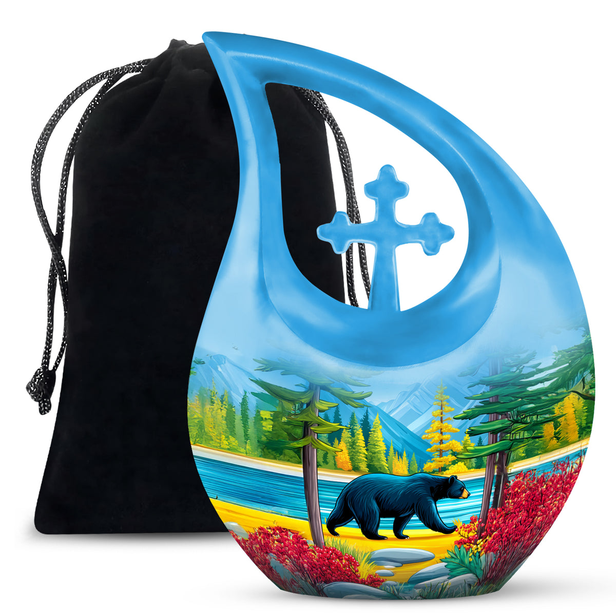 Artistic Black Bear Ashes Urn - Lakeside Memorial Urn For Human Ashes