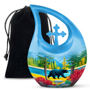 Artistic Black Bear Ashes Urn - Lakeside Memorial Urn For Human Ashes