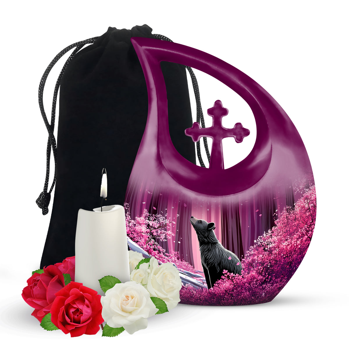 Cherry Blossom Memorial Urn - Bear Funeral Urn For Adults Ashes