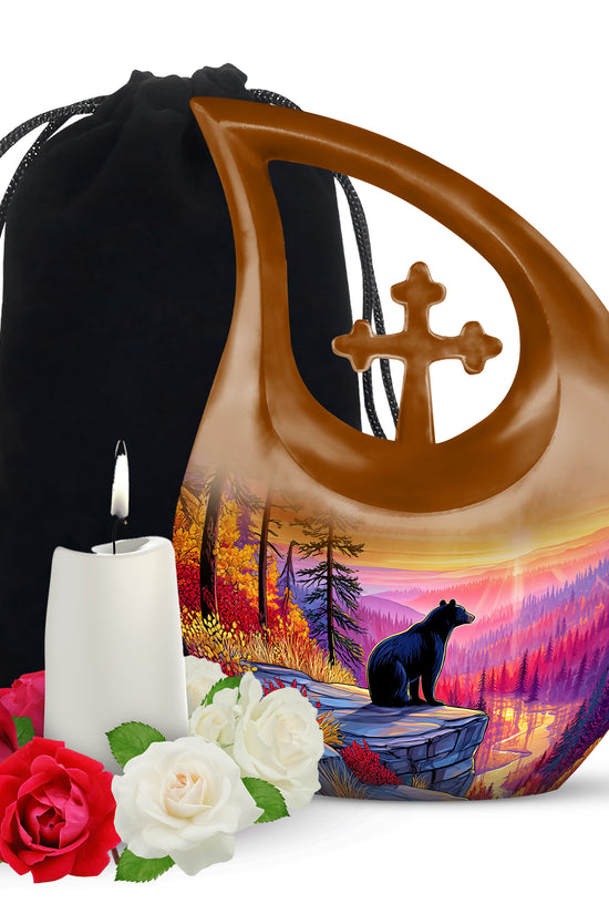 Black Bear Funeral Urn - Mountain Sunset Urn For Human Ashes