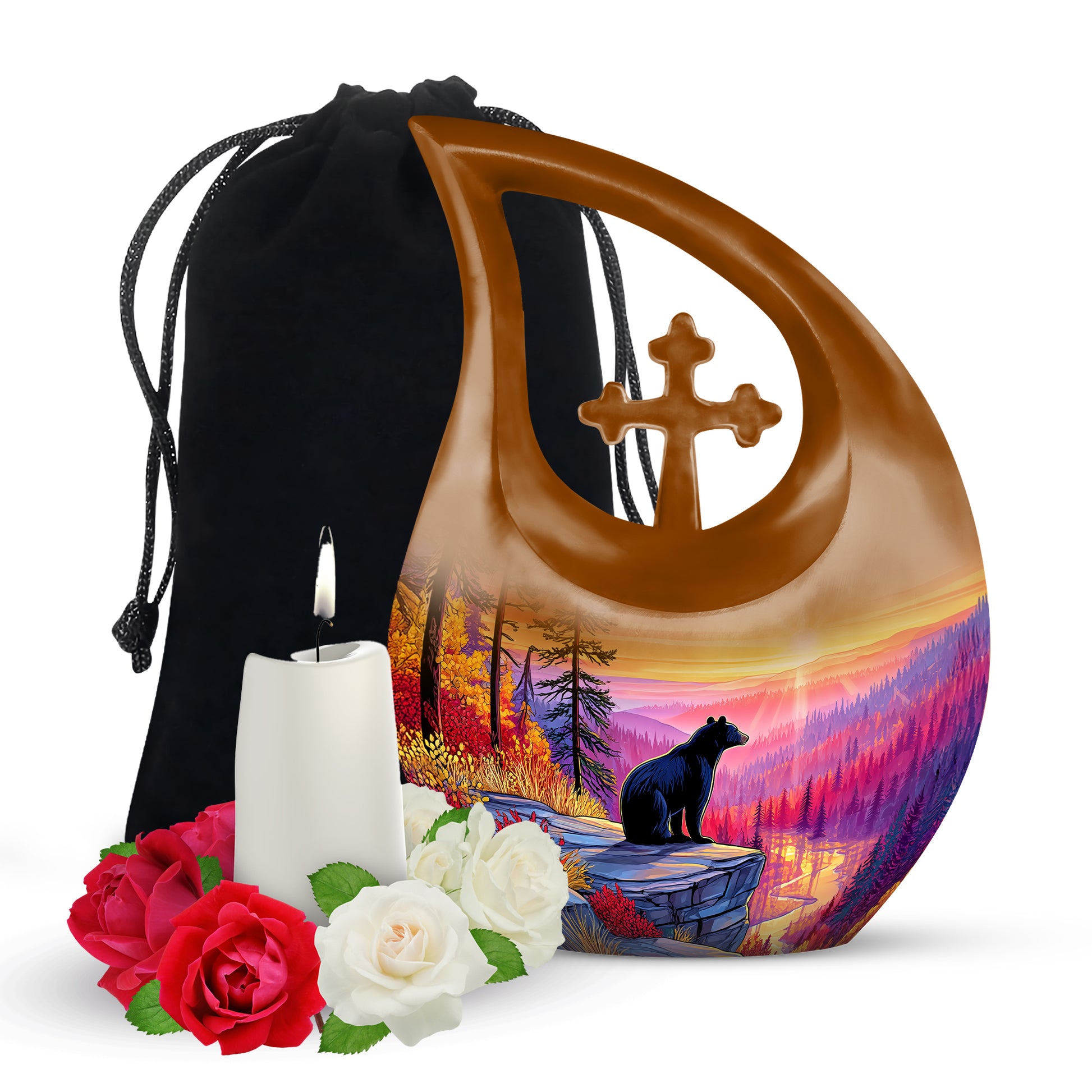 Black Bear Funeral Urn - Mountain Sunset Urn For Human Ashes