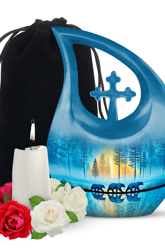Family Bear Forest Urn - Bule Cremation Urn For Loved Ones