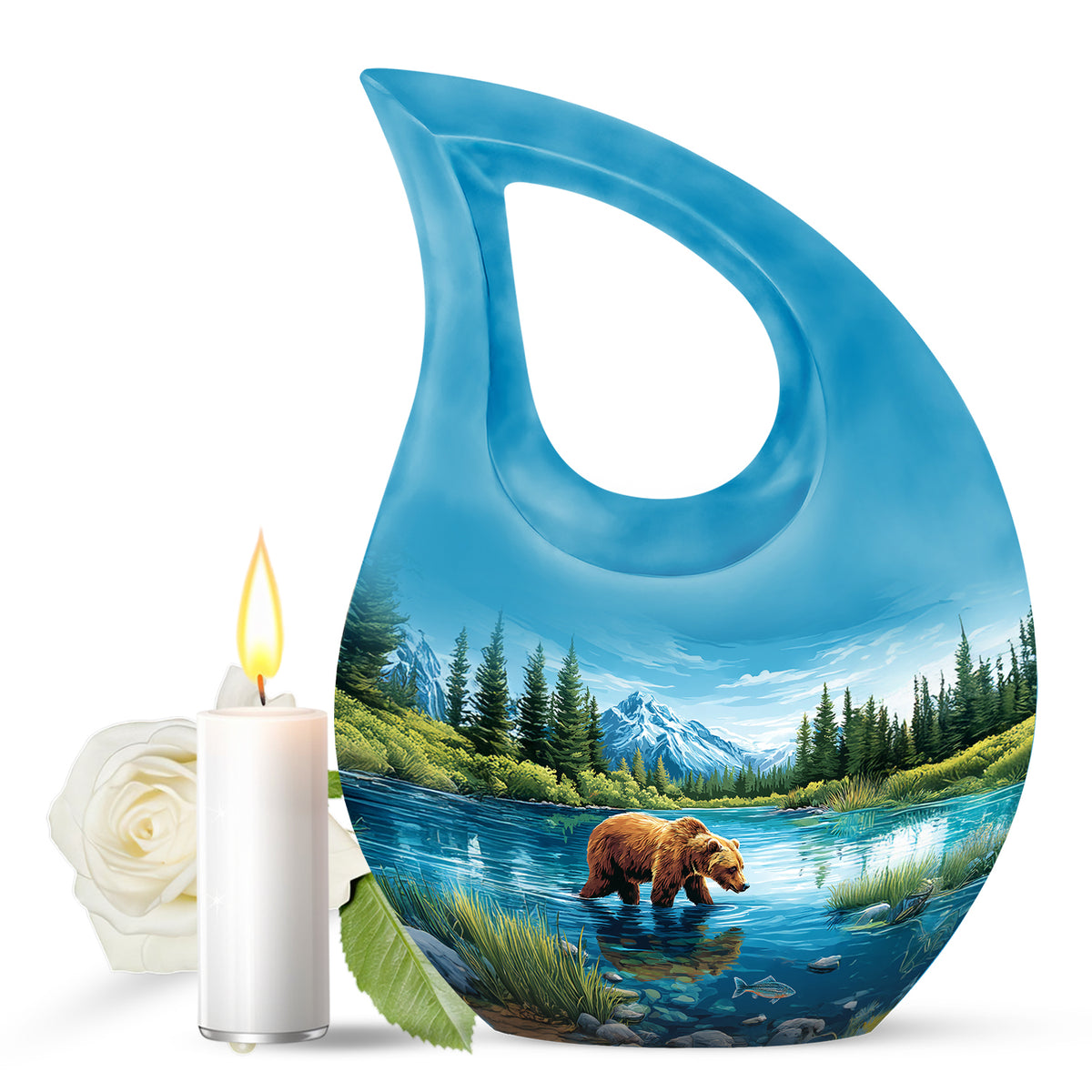 Inspiring Blue Bear Homage Urn for Human Ashes - 10-inch, 200 cu in - Yatskia
