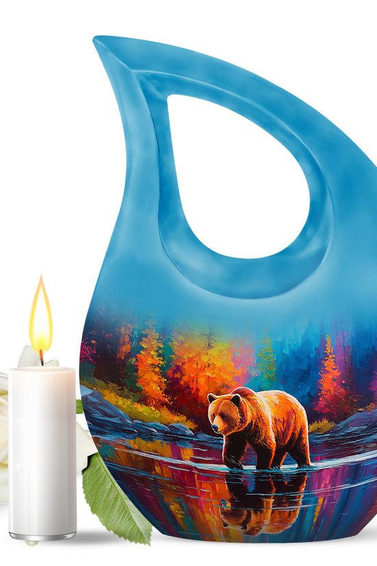 Blue Exquisite Bear Memorial Urn for Ashes - 10-inch, 200 cu in - Yatskia