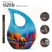 Sapphire Blue Bear Cremation Urn back view with polished surface - faith-inspired cross-drop urn with bear pattern - mini keepsake memorial for portion of cremation ashes