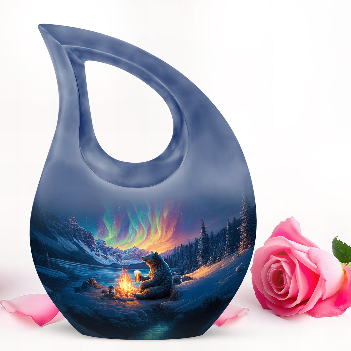 Resplendent Blue Bear Cremation Urn for Ashes - 10-inch, 200 cu in - Yatskia