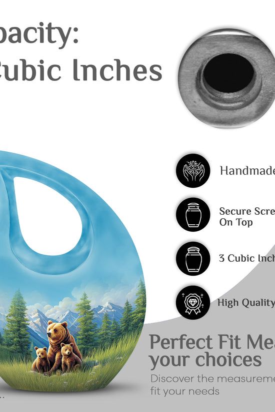 Soft Blue Bear Cremation Urn back view with polished surface - faith-inspired cross-drop urn with bear pattern - mini keepsake memorial for portion of cremation ashes