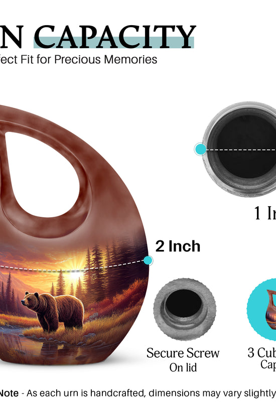 Cherry Red Bear Cremation Urn back view with polished surface - faith-inspired cross-drop urn with bear pattern - mini keepsake memorial for portion of cremation ashes