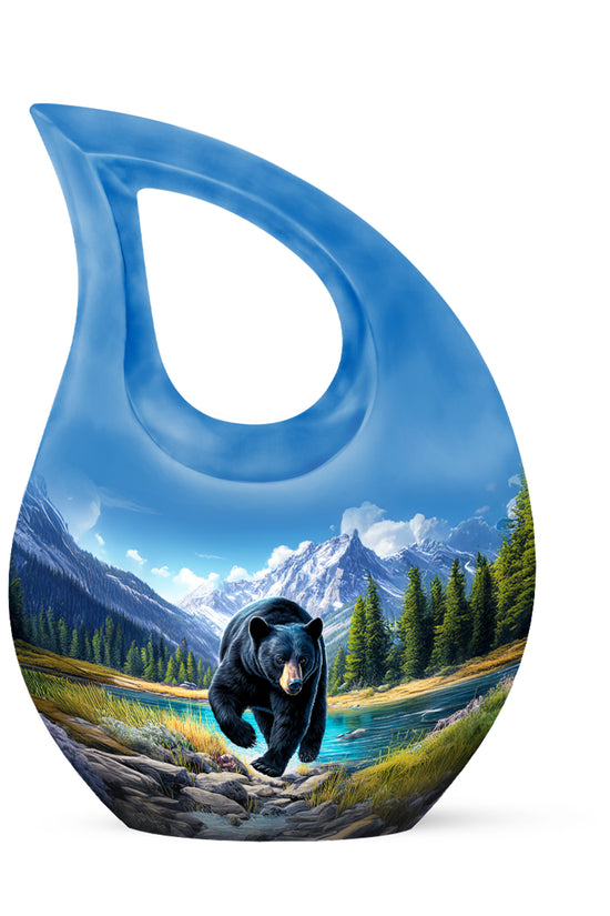 Blue Resounding Bear Memorial Urn for Ashes - 10-inch, 200 cu in - Yatskia