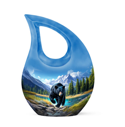 Blue Resounding Bear Memorial Urn for Ashes - 10-inch, 200 cu in - Yatskia