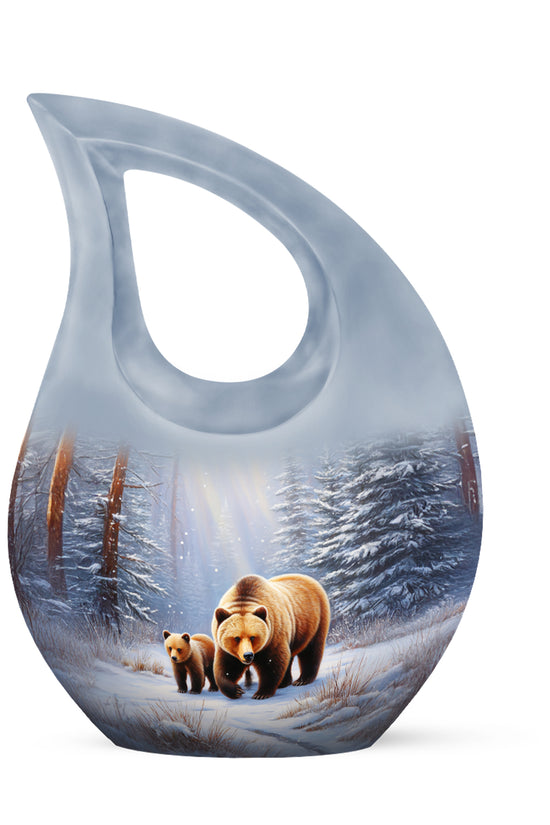 Personalized Silver Heavenly Bear Cremation Urns for Human Ashes - 10-inch, 200 cu in - Yatskia