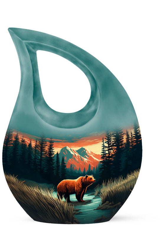 Luminous Teal Bear Benediction Urn for Human Ashes - 10-inch, 200 cu in - Yatskia