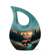 Luminous Teal Bear Benediction Urn for Human Ashes - 10-inch, 200 cu in - Yatskia