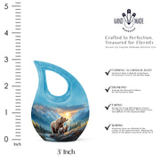 Pastel Blue Bear Cremation Urn back view with polished surface - cross and bear combined in spiritual memorial design - mini keepsake memorial for portion of cremation ashes