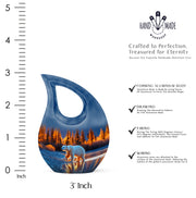 Navy Blue Bear Cremation Urn back view with polished surface - cross and bear combined in spiritual memorial design - mini keepsake memorial for portion of cremation ashes
