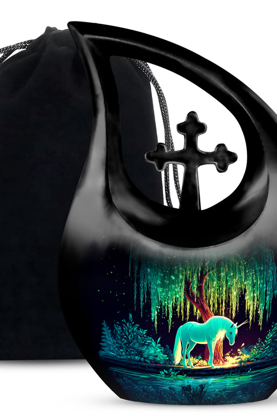 White Unicorn Memorial Urn - Glowing Tree Funeral Urn For Human Ashes